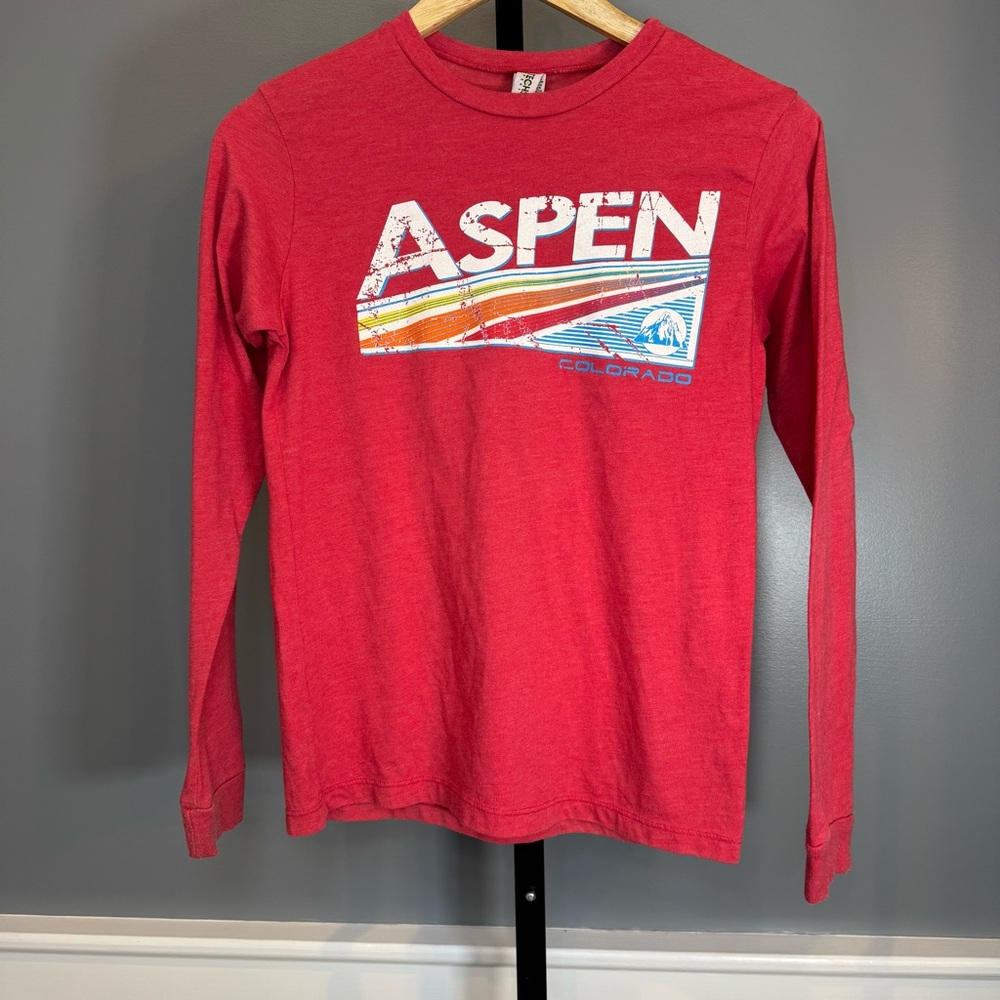 Tees Please Aspen‎ Colorado Graphic Long Sleeve T-Shirt Red Size M